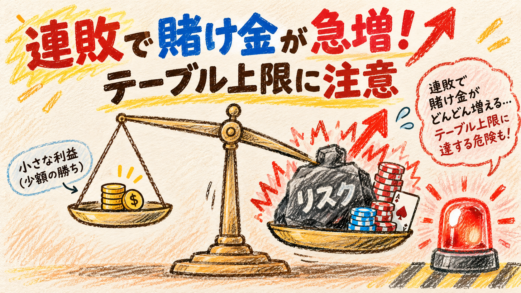 マーチンゲール法 連敗で賭け金が急増テーブル上限に注意